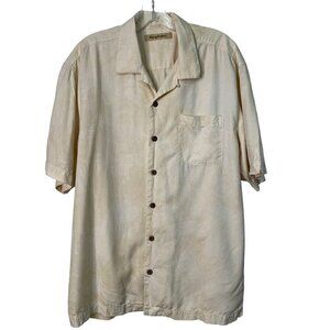 Tommy Bahama Shirt Men's Size Large 100% Silk Hawaiian Tropical Buttercream